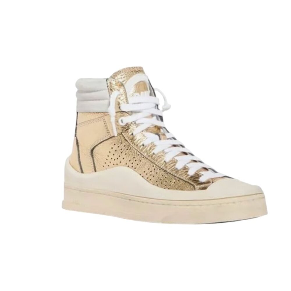 P448 Rail Tulum High Top Sneakers Womens 37 7 Gold Cream Distressed Leather Shoe